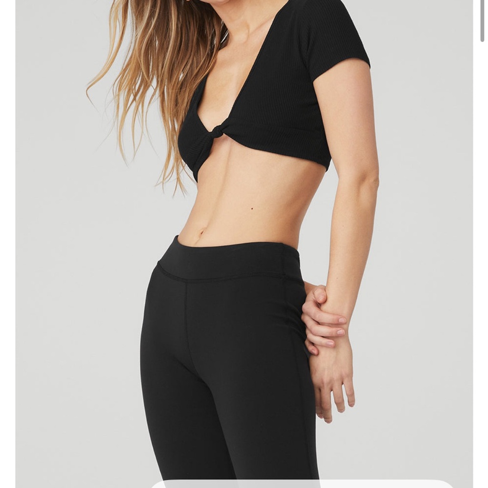 Black Ribbed Crop Top and Leggings Set